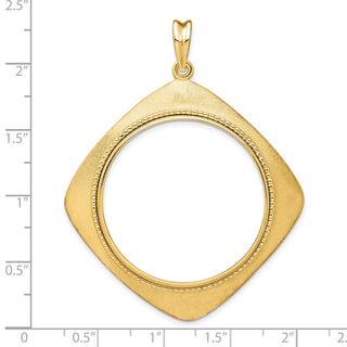 14k Yellow Gold 32.7mm Textured & Beaded Kite-Shape Prong Coin Bezel Pendant - Fits 1 oz American Eagle, 1 oz Cat, and 1 oz Krugerrand