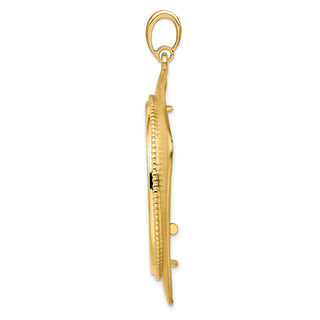 14k Yellow Gold 34.2mm Textured & Beaded Kite-Shape Prong Coin Bezel Pendant - Fits US $20 Liberty and US $20 St. Gaudens