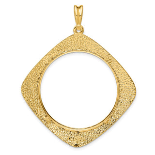 14k Yellow Gold 34.2mm Textured & Beaded Kite-Shape Prong Coin Bezel Pendant - Fits US $20 Liberty and US $20 St. Gaudens