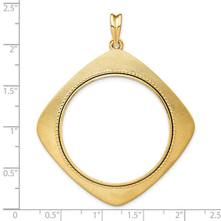 14k Yellow Gold 34.2mm Textured & Beaded Kite-Shape Prong Coin Bezel Pendant - Fits US $20 Liberty and US $20 St. Gaudens