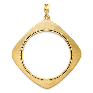 14k Yellow Gold 34.2mm Textured & Beaded Kite-Shape Prong Coin Bezel Pendant - Fits US $20 Liberty and US $20 St. Gaudens