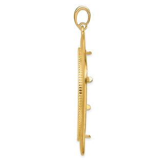 14k Yellow Gold 37mm Textured & Beaded Kite-Shape Prong Coin Bezel Pendant - Fits 50 Pesos and Centenario