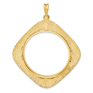 14k Yellow Gold 37mm Textured & Beaded Kite-Shape Prong Coin Bezel Pendant - Fits 50 Pesos and Centenario