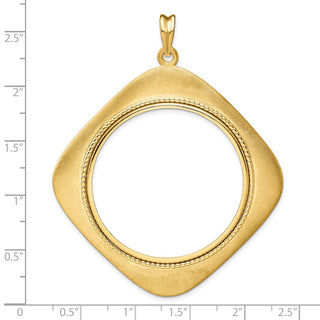 14k Yellow Gold 37mm Textured & Beaded Kite-Shape Prong Coin Bezel Pendant - Fits 50 Pesos and Centenario