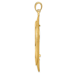 14k Yellow Gold 39.5mm Textured & Beaded Kite-Shape Prong Coin Bezel Pendant - Fits 4 Ducat