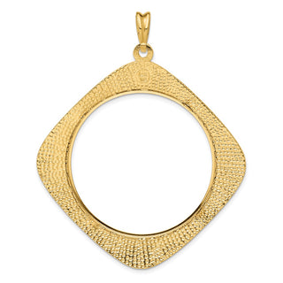 14k Yellow Gold 39.5mm Textured & Beaded Kite-Shape Prong Coin Bezel Pendant - Fits 4 Ducat