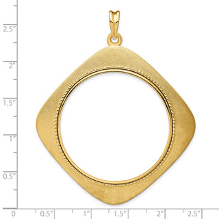 14k Yellow Gold 39.5mm Textured & Beaded Kite-Shape Prong Coin Bezel Pendant - Fits 4 Ducat