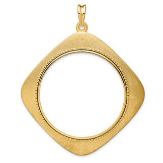 14k Yellow Gold 39.5mm Textured & Beaded Kite-Shape Prong Coin Bezel Pendant - Fits 4 Ducat