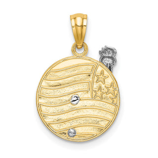 14k Yellow Gold Two-tone Lady Liberty on American Flag Disk Pendant