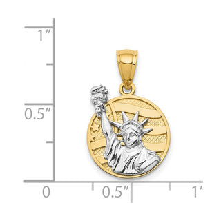 14k Yellow Gold Two-tone Lady Liberty on American Flag Disk Pendant