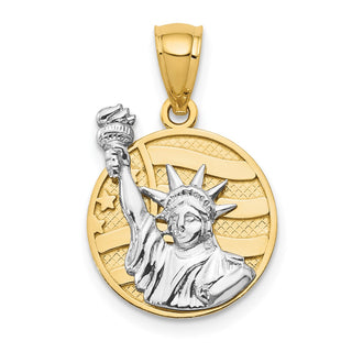 14k Yellow Gold Two-tone Lady Liberty on American Flag Disk Pendant