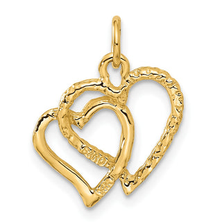 14k Yellow Gold Polished and Textured Double Heart Charm C308