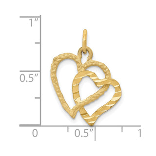 14k Yellow Gold Polished and Textured Double Heart Charm C308