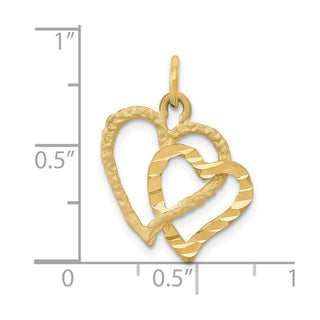 14k Yellow Gold Polished and Textured Double Heart Charm C308