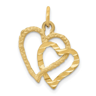 14k Yellow Gold Polished and Textured Double Heart Charm C308