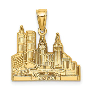 14k Yellow Gold Cut-Out New York Skyline With Taxi Pendant