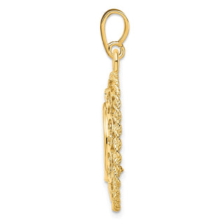 14k Yellow Gold Rope Edge w/ Scroll Design 13mm Prong Coin Bezel Pendant - Fits 2 Pesos and US $1