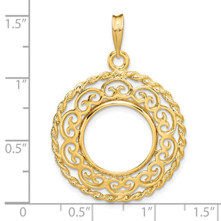 14k Yellow Gold Rope Edge w/ Scroll Design 15mm Prong Coin Bezel Pendant - Fits US $1 Type 2