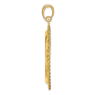 14k Yellow Gold Rope Edge w/ Scroll Design 30mm Prong Coin Bezel Pendant - Fits 1 oz Maple Leaf and 1/2 oz Cat