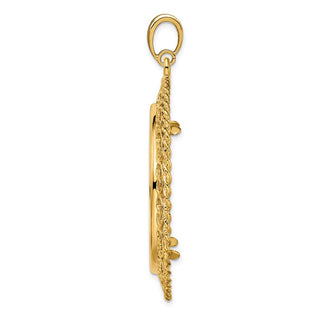 14k Yellow Gold Rope Edge w/ Scroll Design 32.7mm Prong Coin Bezel Pendant - Fits 1 oz American Eagle, 1 oz Cat, and 1 oz Krugerrand