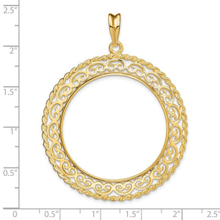 14k Yellow Gold Rope Edge w/ Scroll Design 34.2mm Prong Coin Bezel Pendant - Fits US $20 Liberty and US $20 St. Gaudens