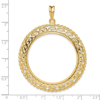 14k Yellow Gold Rope Edge w/ Scroll Design 37mm Prong Coin Bezel Pendant - Fits 50 Pesos and Centenario