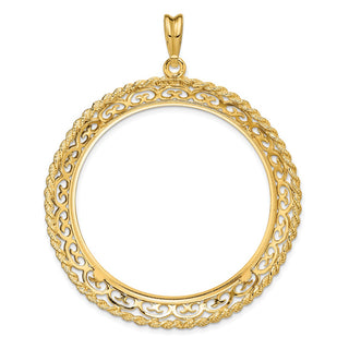 14k Yellow Gold Rope Edge w/ Scroll Design 39.5mm Prong Coin Bezel Pendant - Fits 4 Ducat
