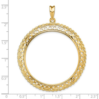 14k Yellow Gold Rope Edge w/ Scroll Design 39.5mm Prong Coin Bezel Pendant - Fits 4 Ducat