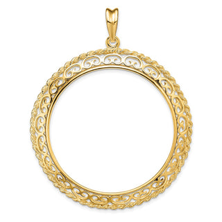 14k Yellow Gold Rope Edge w/ Scroll Design 39.5mm Prong Coin Bezel Pendant - Fits 4 Ducat
