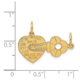 14k Yellow Gold Heart and Key Break Apart Charm