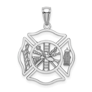 14k White Gold Fireman Shield Pendant