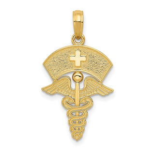 14k Yellow Gold Caduceus w/Nurses Cap Pendant