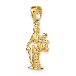 14k Yellow Gold 3-D Lady Of Justice w/Moveable Scales Pendant