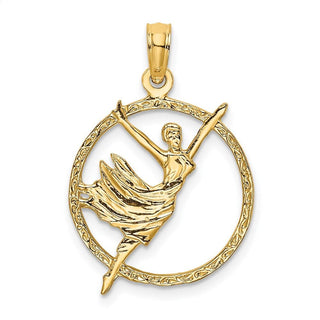 14k Yellow Gold Dancer In Circle Frame Pendant