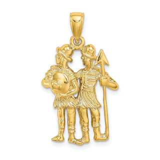 14k Yellow Gold Large Gemini Zodiac Pendant