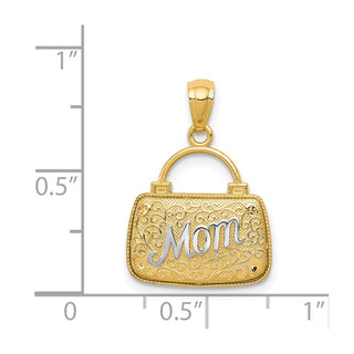 14k Yellow Gold and Rhodium Reversible Mom Handbag Pendant