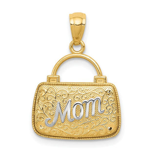 14k Yellow Gold and Rhodium Reversible Mom Handbag Pendant