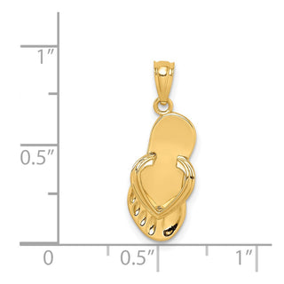 14k Yellow Gold 3D Flip Flop Pendant