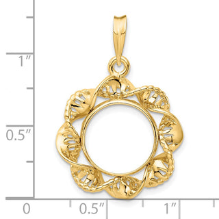 14k Yellow Gold 13mm Fancy Twisted Ribbon Prong Coin Bezel Pendant - Fits 2 Pesos and US $1