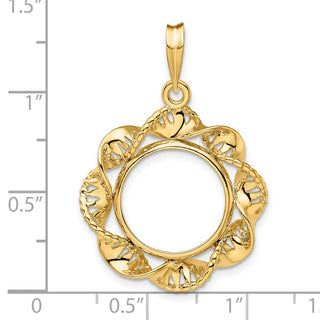 14k Yellow Gold 15mm Fancy Twisted Ribbon Prong Coin Bezel Pendant - Fits US $1 Type 2