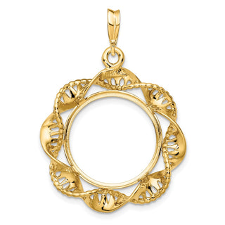 14k Yellow Gold 17.8mm Fancy Twisted Ribbon Prong Coin Bezel Pendant - Fits US $2.50 Liberty and Other Coins