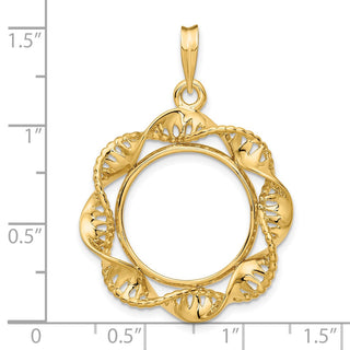 14k Yellow Gold 17.8mm Fancy Twisted Ribbon Prong Coin Bezel Pendant - Fits US $2.50 Liberty and Other Coins