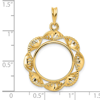 14k Yellow Gold 18mm Fancy Twisted Ribbon Prong Coin Bezel Pendant - Fits 1/10 oz Cat