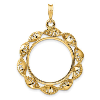 14k Yellow Gold 21.6mm Fancy Twisted Ribbon Prong Coin Bezel Pendant - Fits US $5 Bald Eagle and US $5 Congressional