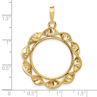 14k Yellow Gold 21.6mm Fancy Twisted Ribbon Prong Coin Bezel Pendant - Fits US $5 Bald Eagle and US $5 Congressional