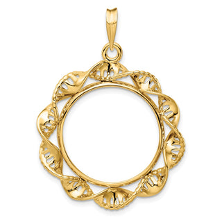 14k Yellow Gold 21.6mm Fancy Twisted Ribbon Prong Coin Bezel Pendant - Fits US $5 Bald Eagle and US $5 Congressional