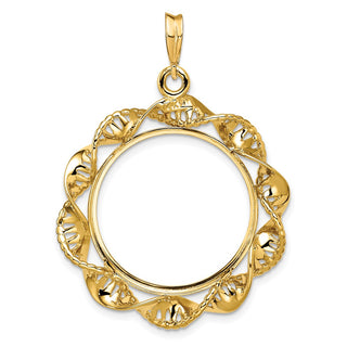 14k Yellow Gold 22mm Fancy Twisted Ribbon Prong Coin Bezel Pendant - Fits 1/4 oz American Eagle and Other Coins