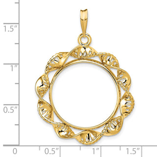 14k Yellow Gold 22mm Fancy Twisted Ribbon Prong Coin Bezel Pendant - Fits 1/4 oz American Eagle and Other Coins