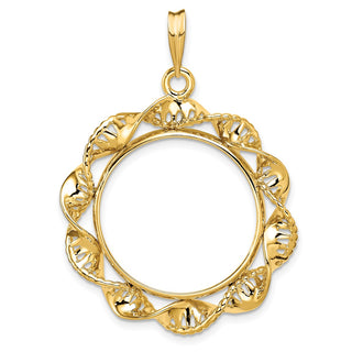 14k Yellow Gold 22mm Fancy Twisted Ribbon Prong Coin Bezel Pendant - Fits 1/4 oz American Eagle and Other Coins