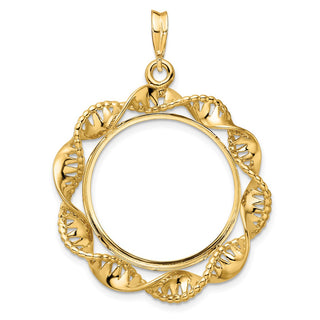 14k Yellow Gold 22.6mm Fancy Twisted Ribbon Prong Coin Bezel Pendant - Fits 10 Pesos and US $5 Liberty Classic